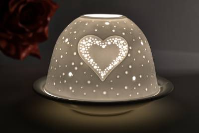 Kerzenfarm Hahn Dome Light Nr. 32801 Herz - Teelicht Windlicht Dekoration Porzellanteelicht - 0