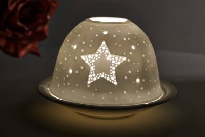 Kerzenfarm Hahn Dome Light Nr. 32803 Stern - Teelicht Windlicht Dekoration Porzellanteelicht - 0