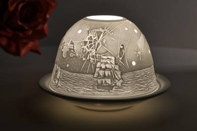 Kerzenfarm Hahn Dome Light, Nr. 32807 Segelschiff - Teelicht Windlicht Dekoration Porzellanteelicht - 1