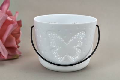 Kerzenfarm Hahn Windlichthalter 32972 Becher mit Henkel, Schmetterling, Teelichthalter, Porzellan - 0