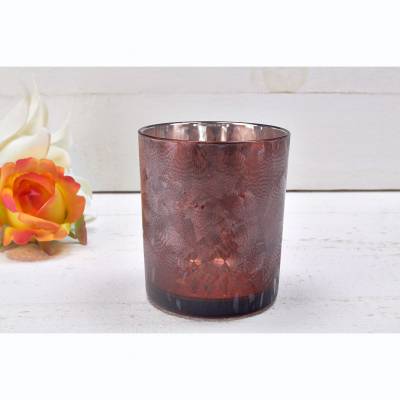 Glas-Windlicht, braun, innen silber verspiegelt, vereist, Stumpenkerze, Teelicht - 0
