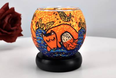 Leuchtglas Lampe 21122 Fox 11cm Kerzenhalter Tischlampe Kerzenfarm Dekoleuchte - 0