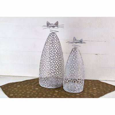 Katze Purley Metall, weiss gewischt, Kerzenhalter, Kerzenständer, Deko, Höhe 34cm - 1