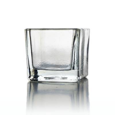 Teelichtglas, Teelichthalter, klar eckig, Windlichthalter, Kerze, Vase, Höhe 5cm - 0