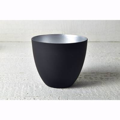 Becher für Teelichter, schwarz/ silber, Windlichthalter, Teelichthalter, Glas für Teelicht - 1