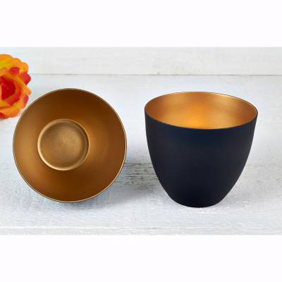 Becher für Teelichter, schwarz/ kupfer, Windlichthalter, Teelichthalter, Glas für Teelicht - 0