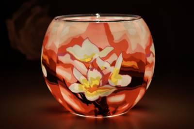 Leuchtglas 21417 Magnolienzauber Teelichtglas mit Magnolienmotiv in Rot & Rosa Unikat in Serie - 1