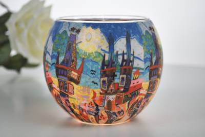 Leuchtglas 21642 Stadtleuchten Teelichtglas mit Stadtmotiv mit blauem Himmel Unikat in Serie - 0
