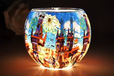 Leuchtglas 21642 Stadtleuchten Teelichtglas mit Stadtmotiv mit blauem Himmel Unikat in Serie - 1