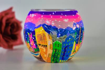 Verträumtes Leuchtglas Stadt der Träume, 21835 Handmodelliertes Unikat in Serie - 0