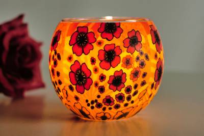 Leuchtglas 21418 Poppies Mohnblume 11cm MIT 30mm Bohrung Tauschglas Ersatzglas - 1