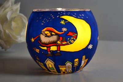 Leuchtglas 21824 Santa on the moon 11cm MIT 30mm Bohrung Tauschglas Ersatzglas - 1