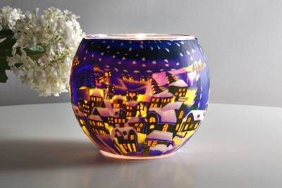 Leuchtglas 21822 Snowy Town by Night 11cm MIT 30mm Bohrung Tauschglas Ersatzglas - 1