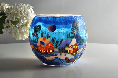 Leuchtglas 21821 Winternight in Canada 11cm MIT 30mm Bohrung Tauschglas Ersatzglas - 1