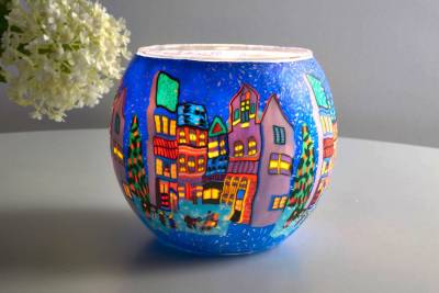 Leuchtglas 21809 Winterliche Stadt 11cm MIT 30mm Bohrung Tauschglas Ersatzglas - 1