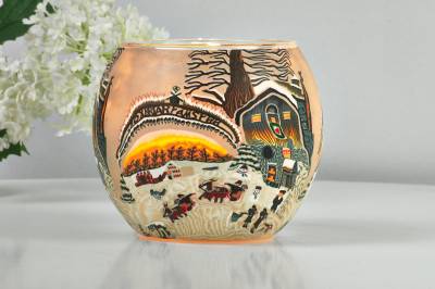Leuchtglas 21626 Farm in Wintertime 11cm MIT 30mm Bohrung Tauschglas Ersatzglas - 1