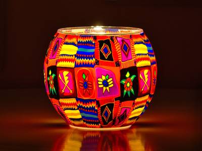 Leuchtglas Nr.12 Patchwork Ø11cm Mit 30mm Bohrung Ersatzglas Tauschglas - 1