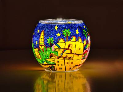 Leuchtglas Nr.40 Motiv Jerusalem Ø11cm MIT 30mm Bohrung Tauschglas Ersatzglas - 1