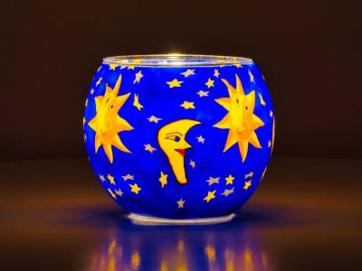 Leuchtglas Nr.41 Sonne/Mond/Sterne Ø11cm MIT 30mm Bohrung Tauschglas Ersatzglas - 1