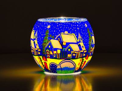 Leuchtglas Nr.49 Schneestadt Ø11cm MIT 30mm Bohrung Tauschglas Ersatzglas - 1