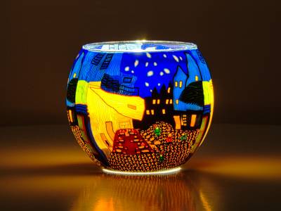 Leuchtglas Nr.59 Stadt abstrakt Ø11cm MIT 30mm Bohrung Tauschglas Ersatzglas - 1