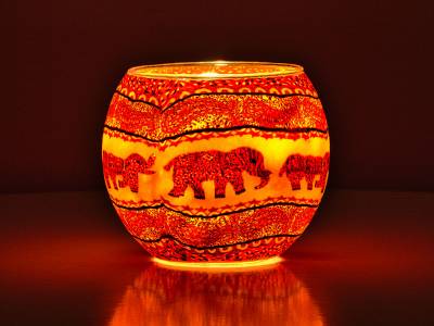 Leuchtglas Nr.211 Elefant orange/Rottöne Ø11cm MIT 30mm Bohrung Tauschglas Ersatzglas - 1
