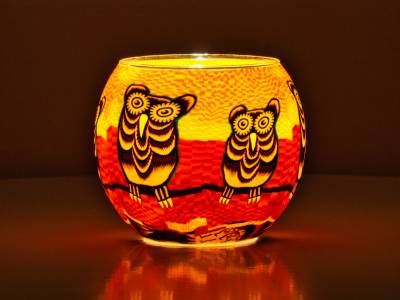 Leuchtglas Nr.345 Eule Ø11cm MIT 30mm Bohrung Tauschglas Ersatzglas - 1