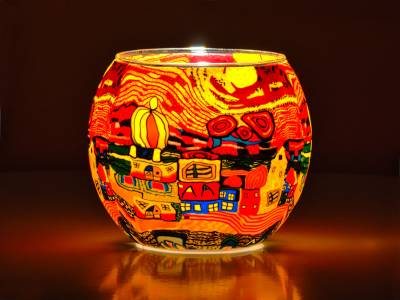 Leuchtglas Nr.455 Städtchen Ø11cm MIT 30mm Bohrung Tauschglas Ersatzglas - 1