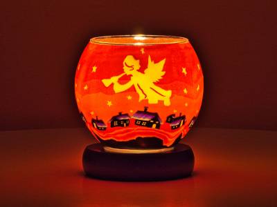 Leuchtglas Lampe Leuchte Nr.511 muszierender Engel mit goldenen Flügel - 1