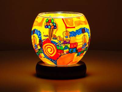 Leuchtglas Nr.456 Lampe Leuchte Ø11cm Dekoration Licht Stadt am Fluss - 1