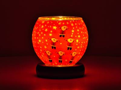 Leuchtglas Nr.341 Lampe Leuchte Ø11cm Dekoration Licht 6 Weihnachtsmänner - 1