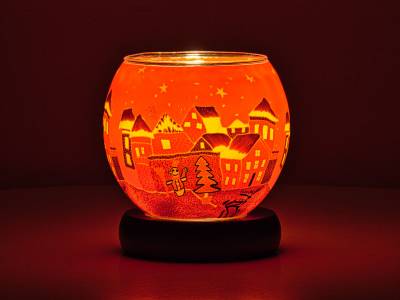 Leuchtglas Nr.301 Lampe Leuchte Ø11cm Dekoration Licht Winterdorf rot - 1