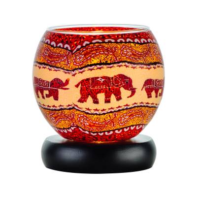 Leuchtglas Nr.211 Lampe Leuchte Ø11cm Dekoration Licht Elefant orange/Rottöne - 0