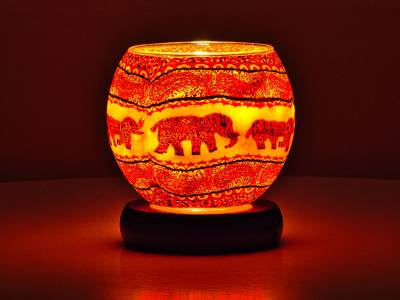 Leuchtglas Nr.211 Lampe Leuchte Ø11cm Dekoration Licht Elefant orange/Rottöne - 1