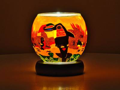 Leuchtglas Nr.167 Lampe Leuchte Ø11cm Dekoration Licht Vogel - Tukan - 1