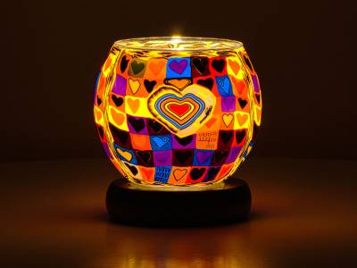 Leuchtglas Nr.152 Lampe Leuchte Ø11cm Dekoration Licht Herz/ bunt - 1