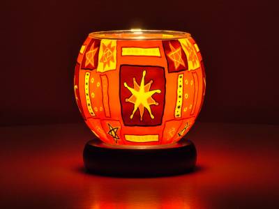 Leuchtglas Lampe Leuchte Nr.75 Ø11cm Dekoration Licht Sterne, rot - 1