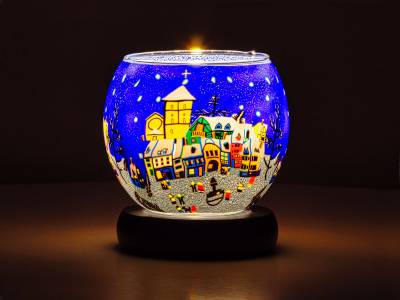 Leuchtglas Lampe Leuchte Nr.68 Ø11cm Licht verschneiter Marktplatz - 1