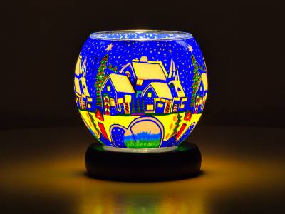 Leuchtglas Lampe Leuchte Nr.49 Ø11cm Dekoration Licht Schneestadt - 1