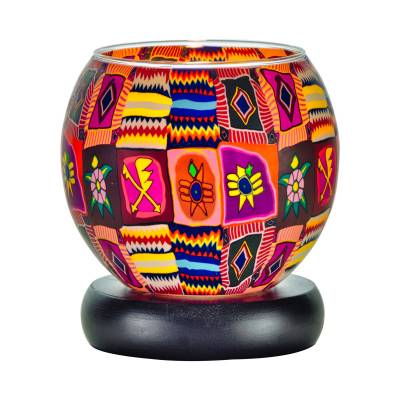 Leuchtglas Lampe Leuchte Nr.12 Ø11cm Dekoration Licht Windlicht Teelichter Patchwork - 0