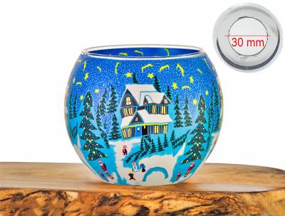 Leuchtglas Nr.386 Idylle und Ruhe im Winter Ø11cm MIT 30mm Bohrung Tauschglas Ersatzglas - 0