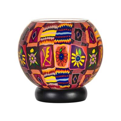 Leuchtglas Lampe Nr.12 Patchwork, buntes Flickenwerk auf einem 15cm Leuchtglas - 0