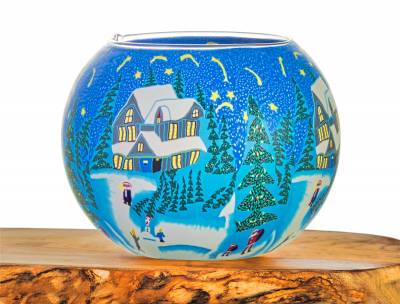 Leuchtglas Nr.386 Idylle und Ruhe im Winter auf einem 15cm Leuchtglas - 0