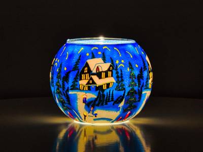 Leuchtglas Nr.386 Idylle und Ruhe im Winter auf einem 15cm Leuchtglas - 1