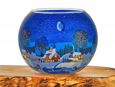 Leuchtglas Lampe Nr. 829 kanadische Winterlandschaft Leuchtglas 15cm - 0