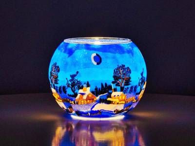 Leuchtglas Lampe Nr. 829 kanadische Winterlandschaft Leuchtglas 15cm - 1