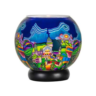 Leuchtglas Lampe Nr.32 Stadtmotiv auf einem 15cm Leuchtglas als Leuchte - 0