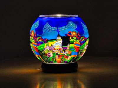 Leuchtglas Lampe Nr.32 Stadtmotiv auf einem 15cm Leuchtglas als Leuchte - 1