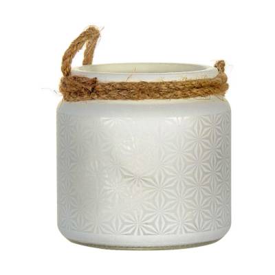 Glaswindlicht mit Kordel, Laterne weiss für Teelicht, Stumpenkerze - 1