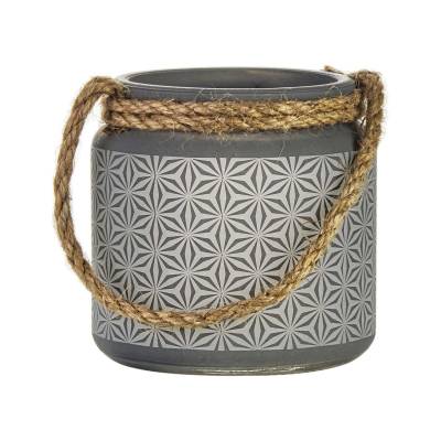 Glaswindlicht mit Kordel, Laterne grau für Teelicht, Stumpenkerze - 0